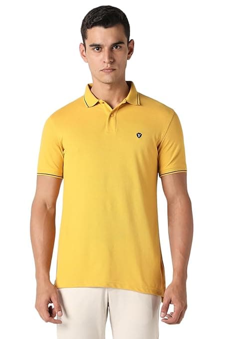 Van Heusen Men's Cotton Solid Regular Fit Collar Polo T-Shirt