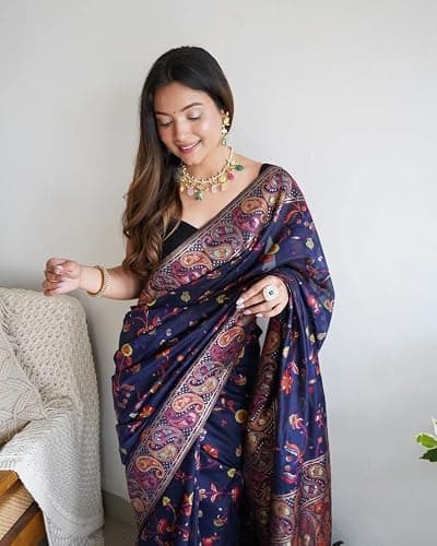 Amazon Brand - Anarva Women's Silk Saree With Blouse Piece | saree for women(shahtoosh-blue) 5