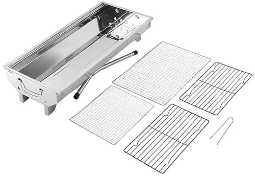 VBM Barbecue Charcoal (47cm) Grill Stainless Steel Folding Portable Bbq Tool Kits For Outdoor Cooking Camping Hiking Picnics, Silver Free Standing 72 Cm 3