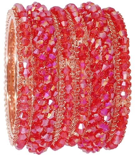 NMII Stylish Pearls Alloy Metal Kada Bangles Set For Women and Girls | Fancy Metal Bangles | Trendy Design Bangles For Girls | Wedding, Party, Shadi Fashion Jewellery Red bangles (MAH66-Red-2.6) 2