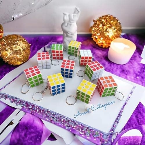 ANANT ENTERPRISES 6 Pcs Mini 3x3 Magic Speed Puzzle Cube Keychain – Keyring Key Chain Toy for Kids & Adults – Return Gifts Bulk, Pinata Filler, Birthday Party Favors, Goody Bag Stuffers (Pack Of 6) 3