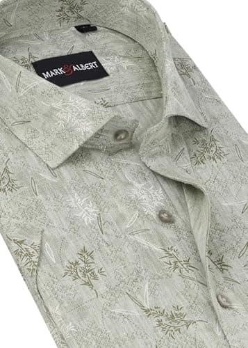 MARK & ALBERT Men's Cotton Slim Fit Half Sleeve Printed Shirt, Green, 40 4