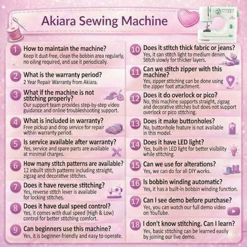 Akiara Mini Sewing Machine Electric for Home | Portable Sewing Machine with Table Set, Foot Pedal, LED Light & Sewing Kit – Tailor Machine for Home - 1 yr Warranty 5