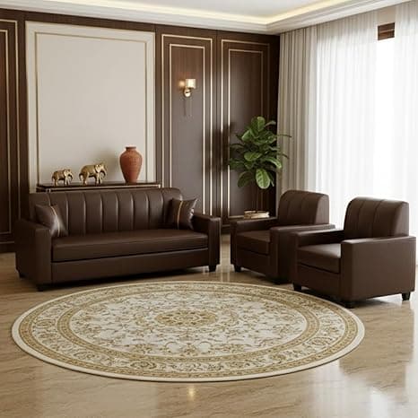 FURNY Cosmos 5 Seater Leatherette 3+1+1 Sofa Set (Brown) Premium Velvet Finish | Durable Comfort | Ideal for Living Room