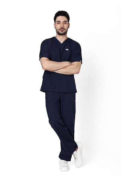 Knya Scrub Suit for Men | 5 Pockets | V Neck Top & Bottom Set | Short Sleeves| Lightweight & Breathable| Hospital, Clinic & OT Wear | Medical Uniform | Scrubs for Male Doctors, Nurses & Dentists