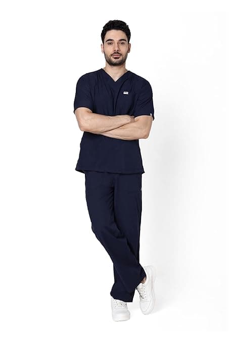 Knya Scrub Suit for Men | 5 Pockets | V Neck Top & Bottom Set | Short Sleeves| Lightweight & Breathable| Hospital, Clinic & OT Wear | Medical Uniform | Scrubs for Male Doctors, Nurses & Dentists