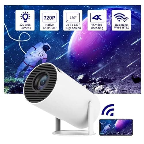 Smart LED Projector with 720p HD Resolution, Rotatable Design, Built-in Streaming Apps 2000 Lumens, Screen Mirroring, 3 Watts Speaker (White) 2