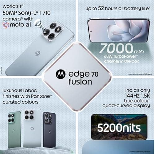 Motorola Edge 70 Fusion 5G (Pantone Country Air, 12GB RAM, 256GB Storage) | AI Features | 6.78-inch 144Hz AMOLED | Snapdragon 7s Gen 4 | 50MP + 13MP Camera | 32MP Selfie | 7000mAh | 68W TurboPower 4