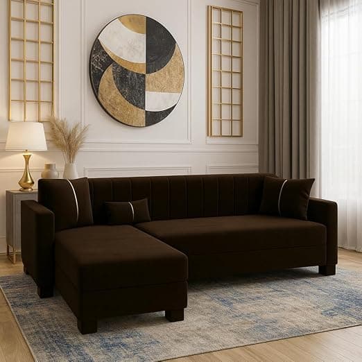SOCOZI Almeria 4 Seater LHS L Shape Sofa Set | Soft Velvet Suede Fabric | Modern Design | Plush Comfort Cushions for Living Room (Dark Brown)