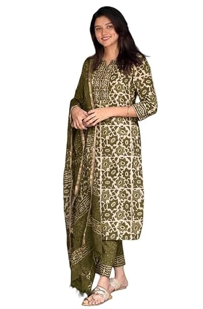 KLOSIA Women's Printed Straight Kurta and Pant with Dupatta Set