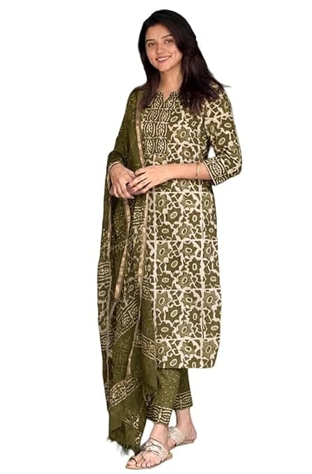 KLOSIA Women's Printed Straight Kurta and Pant with Dupatta Set