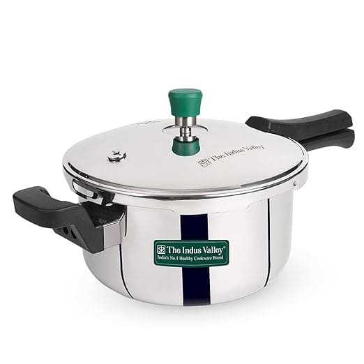 The Indus Valley Triply Stainless Steel 5 Litre Pressure Cooker/Pressure Pan - Outer Lid | Also Use As Deep Fry Pan | Induction Friendly | ISI-Certified, 3-Layer Body, Toxin-Free, 5 Y Warranty