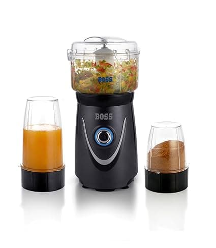 BOSS Nutri Pro Juicer with Chopper 400W Juicer/Mixer/Grinder/Smoothie Maker, 3 Unbreakable Jars, 2 Blade Set - Wet & Dry, Grey, 2 Year Warranty