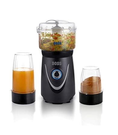 BOSS Nutri Pro Juicer with Chopper 400W Juicer/Mixer/Grinder/Smoothie Maker, 3 Unbreakable Jars, 2 Blade Set - Wet & Dry, Grey, 2 Year Warranty