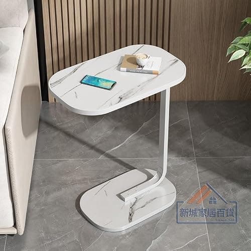Owme Adjustable Table Stands Couch Side Table, Swivel TV Tray Table, 360° Top Moving C-Shaped End Table, Small Center Table for Home Office Balcony | Storage Organizer (White, Rectangular) 5