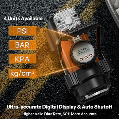 UN1QUE Heavy Duty Tyre Inflator for Car, 150PSI 12V DC Double Cylinders Tyre Air Pump with Digital Pressure Gauge, LED Light, Portable Air Compressor for Motorcycles, Bike, Ball 4