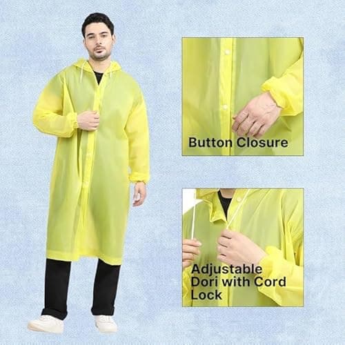 EVA Waterproof Unisex Raincoat with Hood – Reusable Rain Poncho | Lightweight Full Sleeve Outdoor Raincoat for Men and Women – Camping, Hiking, Travel Jacket – Universal Size (Yellow) 2