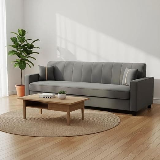 FURNY Cosmos 3 Seater Fabric Sofa Set (Dark Grey) Premium Velvet Finish | Durable Comfort | Ideal for Living Room