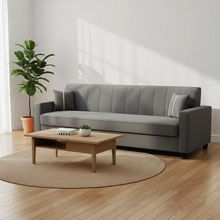 FURNY Cosmos 3 Seater Fabric Sofa Set (Dark Grey) Premium Velvet Finish | Durable Comfort | Ideal for Living Room
