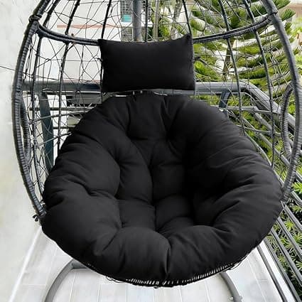 Hanging Chair Cushion for Egg Swing Chair | Thick Soft Seat Pad | Balcony Chair Cushion | Outdoor Indoor Cushion | Cushion for Garden Patio (Black, Round Cushion)