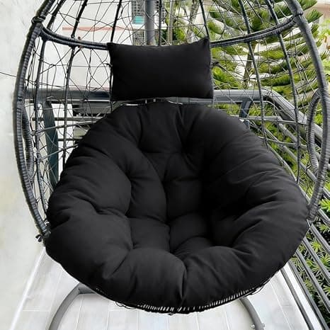 Hanging Chair Cushion for Egg Swing Chair | Thick Soft Seat Pad | Balcony Chair Cushion | Outdoor Indoor Cushion | Cushion for Garden Patio (Black, Round Cushion)