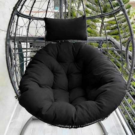 Hanging Chair Cushion for Egg Swing Chair | Thick Soft Seat Pad | Balcony Chair Cushion | Outdoor Indoor Cushion | Cushion for Garden Patio (Black, Round Cushion)
