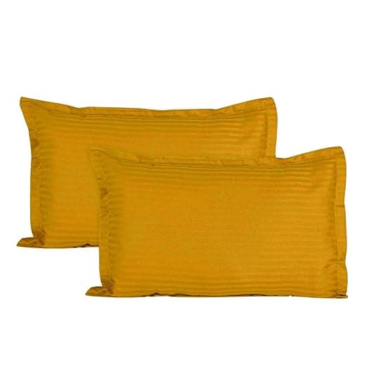 Trance Home Linen 200 TC 100% Cotton Small Size 17x25 inch Satin Stripe Pillow Covers | Pillow Cases | Set of 2 Piece Pillow Covers only |Small Size (Mustard Yellow, 17 X 25 inch)