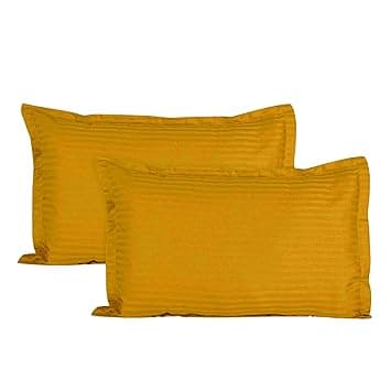 Trance Home Linen 200 TC 100% Cotton Small Size 17x25 inch Satin Stripe Pillow Covers | Pillow Cases | Set of 2 Piece Pillow Covers only |Small Size (Mustard Yellow, 17 X 25 inch)