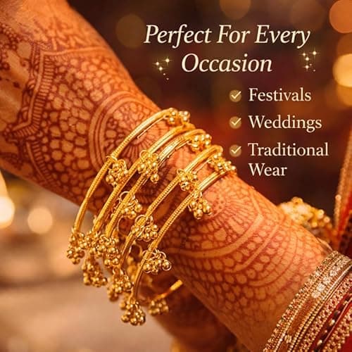 Zevarna kashmiri bangles for women, Kashmiri Ghungroo Bangles for Women, Traditional Ethnic Bridal Kada Set, Lightweight Festival Wedding Jewellery, Size 2.4 Inch, Pack of 8 2