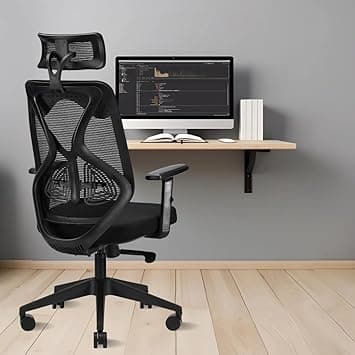 IAFA FURNITURE® Ergolux High Back Ergonomic Office & Study Chair | 3 Year Warranty | Adjustable Height, Tilt Lock, 2D Headrest, Adjustable Arms & Lumbar Support | Nylon Base | DIY | (Black)