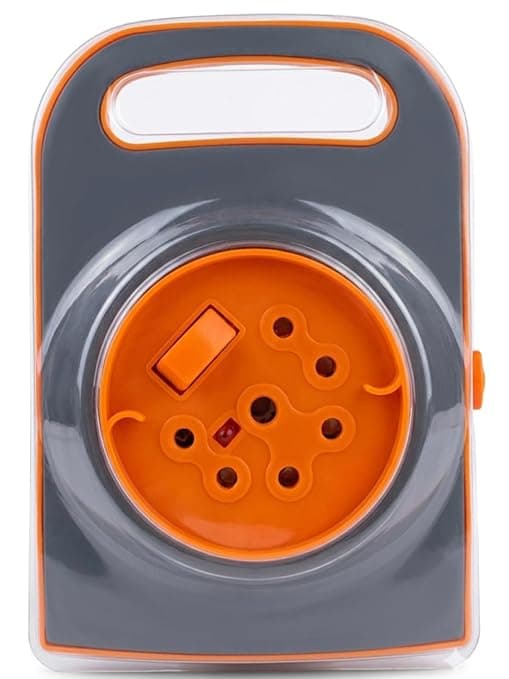 Portable Extension Cord Reel with Multiple Sockets, On/Off Switch, Orange and Grey (2)