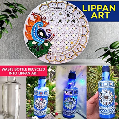 Clickedin Glass Mirror for Craft Work(Pack of 1200 Mirrors),Lippan Art Materials Kit Mirrors,Decorative Small Pieces for DIY Crafts Works,Round,Diamond,Square,Triangular,Framed,Clear,Wall Mount 2