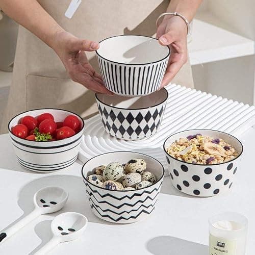 ONICORN Premium Ceramic Bowls Set of 6 | 400ml Black & White Geometric Bowls | Dishwasher Safe & Microwave Safe Ceramic Bowls | Soup, Rice & Cereal Bowls | Assorted Style Patterns | 6 Piece 5