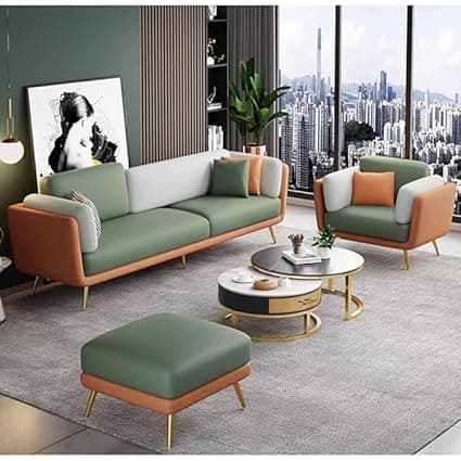Luxury & Modern Velvet Comfortable Sofa with Cushion Chaise Lounge Sectional Sofa Ideal for Living Room and Bedroom, Visitors' Home, and Office-(3+1+1 Velvet Green).