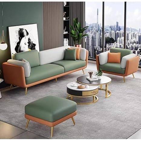 Luxury & Modern Velvet Comfortable Sofa with Cushion Chaise Lounge Sectional Sofa Ideal for Living Room and Bedroom, Visitors' Home, and Office-(3+1+1 Velvet Green).