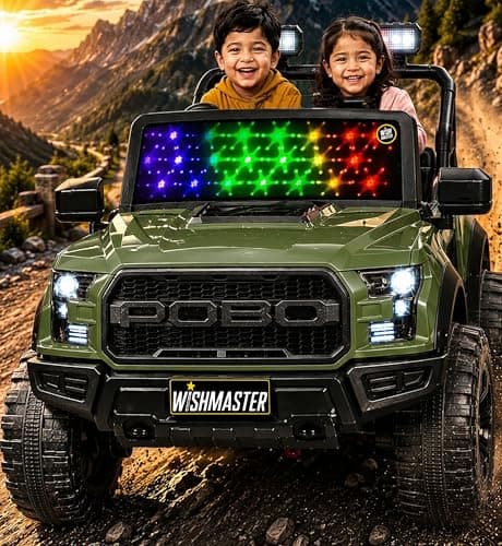 Wishmaster 4x4 Driving EV Cars for 1, 2, 3, 4, 5, 6 Years | Remote + Steering + Mobile App Control | Kids Jeeps (Medium Size F-Raptor [1-8 Year Kids]