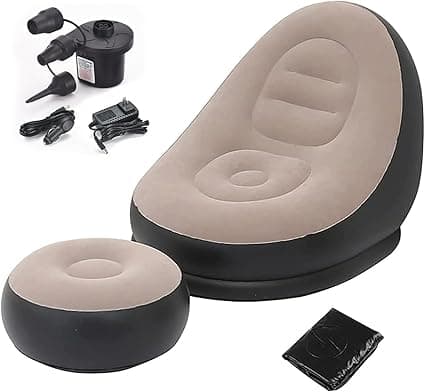 JOYBERRY Inflatable Sofa with Household Air Pump - Air Couch Chair with Footstool for Indoor&Outdoor in Livingroom Bedroom Readingroom Office Balcony Garden Courtyard HHD11