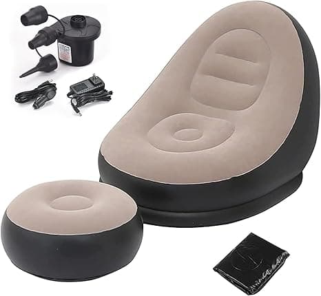 JOYBERRY Inflatable Sofa with Household Air Pump - Air Couch Chair with Footstool for Indoor&Outdoor in Livingroom Bedroom Readingroom Office Balcony Garden Courtyard HHD11