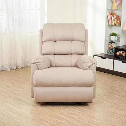 Solis Royale 1 Seater Recliner Sofa Chair | Motorized Recliner Lounge Sofa Chairs for Relaxing | Comfortable Cushioned | Living Room, Bedroom, Office (Hush Puffy - Beige, Hush Puffy - Fabric)