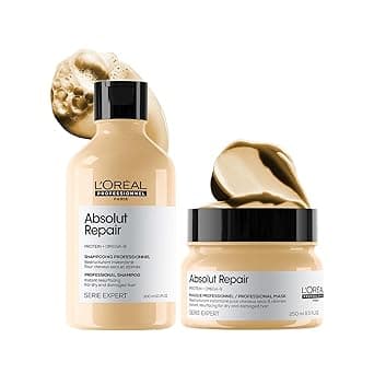 L'Oréal Professionnel Absolut Repair Shampoo & Mask for Dry & Damaged Hair - 300ml+250ml | Professional Routine for Strenghthening & Repairing Hair, Protein & Omega-9, For Men & Women