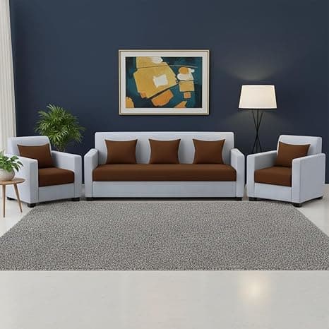 FURNY Lexon 5 Seater Fabric 3+1+1 Sofa Set (Brown-Light Grey) Premium Velvet Finish | Durable & Comfortable | Ideal for Living Room
