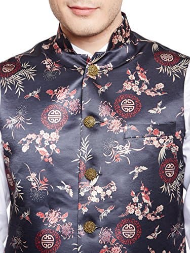 WINTAGE Men's Premium Rayon Grandad Printed Nehru Jacket Vest Waistcoat: L 4