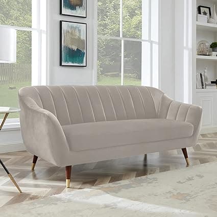 AMATA Marino 3 Seater Cream Suded Velvet fabrci Sofa Set with Two Cushions Perfect for Home Office Guests Living Room (01 Cream, 3 Seater)(03 Year Warranty)