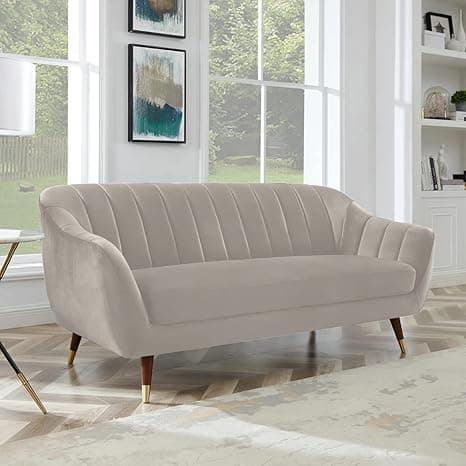 AMATA Marino 3 Seater Cream Suded Velvet fabrci Sofa Set with Two Cushions Perfect for Home Office Guests Living Room (01 Cream, 3 Seater)(03 Year Warranty)