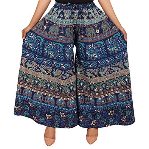 Modern Kart Women's Soft Relaxed Long Rajasthani Printed Jaipuri Hand Block Pants, Loose Fit Palazzos (XL, Multicolor 5)