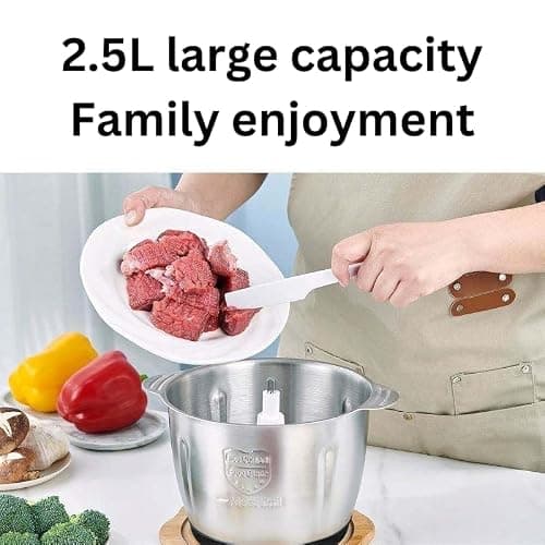 REMICH 2.5L Electric Food Processor Vegetable Chopper – 2 Speed Modes with 4 Sharp Blade for Kitchen –Mincing/Chopping/Pureeing/Grinding – Used For Dough Stirring, Meat, Nuts, Fruits (Blue-500W) 2