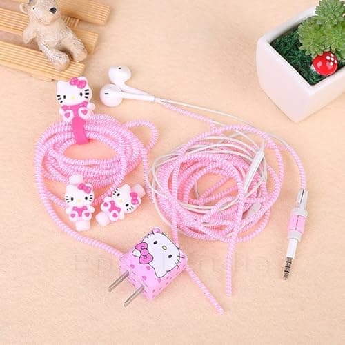 J'TTON 8-in-1 Spiral USB and Earphone Cable Protectors Winder, Sticker, Clips, Organizer Clip (Pink)