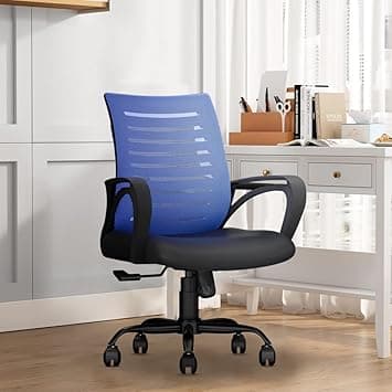 CELLBELL Desire C104 Mesh Mid Back Chair | Ergonomic Office, Study, Revolving, Computer Chair for Work from Home Heavy Duty Metal Base, Seat Height Adjustable (Blue)