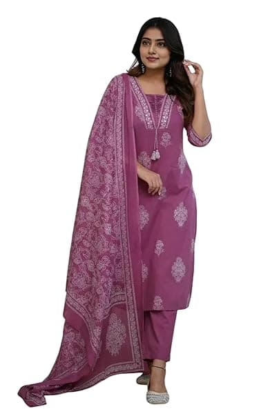 PARTHVI|Women's Pure Cotton Printed with Handwork Kurta with Pants and Dupatta Set | Ethnic Set | Suit Set | Kurta Set | Wedding Suit Set