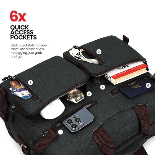 FATMUG Laptop Messenger Bag For Men - Convertible Large Backpack For Office And Travel (Dark Grey, Oxford Fabric) 5